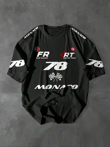 Men's Regular Fit Athletic Letter Print Formula Race Print Round Neck Tee, Casual Short Sleeve Crew Neck T-Shirt for Summer, Fashion Men's Top for Daily Wear, Gym Shirt, Active Top, Activewear Tees, Fitness Clothes Tops