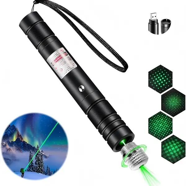 Rechargeable Green Laser Pointer High Power Green Beam Laser Light Long Distance Range for TV/LED/LCD Screens Tactical Flashlights Presentation Office/Outdoors/Astronomic cat toy,  green light starry sky, USB rechargeable infrared cat teasing laser pen