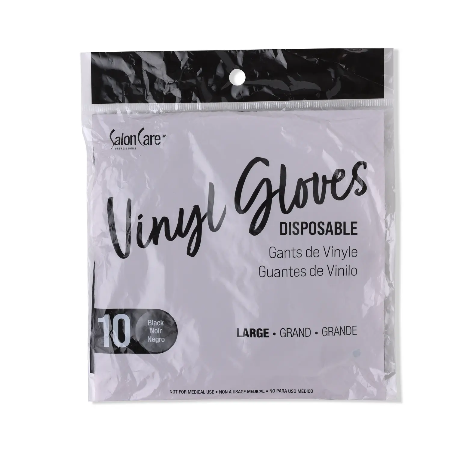 Salon Care Large Black Vinyl Gloves, 10ct - Durable Powder-Free Protection for Hair Color Application with Products Containing PPD, Unisex for Adults, Contains Ppd, Haircare Styling Tasks, Hygienic Barrier, Protects Hands, Intco Medical (Hk) Co., Ltd, No