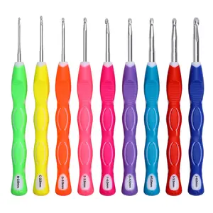 Ergonomic Crochet Hooks Set, 9 Counts Colorful Soft Grip Crochet Hook Knitting Needles for Arthritic Hands, Crochet Accessories, Crochet Kit