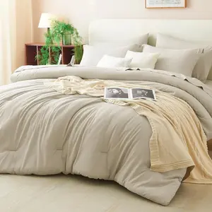 Queen Comforter Set Oatmeal, 7 Pieces Bed in a Bag Queen Comforter Set with Sheets, Luxury Soft Bedding Sets with Down Alternative Comforter, Fitted Sheet, Flat Sheet, Pillowcases & Shams