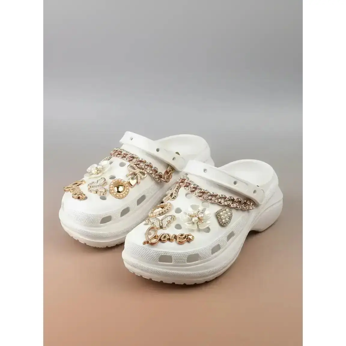 14pcs Fashionable & Letter Decorated Shoes Decorations, & Bowknot Design Shoes Charm Shoes Charms Vented Clogs Decoration