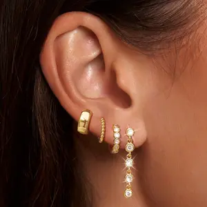 Moodear Gold Earrings for women 4 Pairs Dangle Dainty Stack Layered Hoop Earrings Set Trendy Hypoallergenic Cubic Zirconia Stud Earrings Jewelry