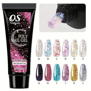 Osnailmall 12 Color Nail Polygel, Glitter Sequins Nail Builder Gel, Poly Extension Gel for Quick Nail Art, Polygel Nails, Poly Gel Kit, DIY Manicure Supplies