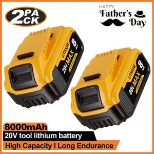 20V 8.0Ah Lithium-Ion Replacement Battery Packs (1/2 Pack) for Dewalt Cordless Power Tools, Compatible with DCB200, DCB201, DCB203, DCB204, DCB205, DCB206, DCB181
