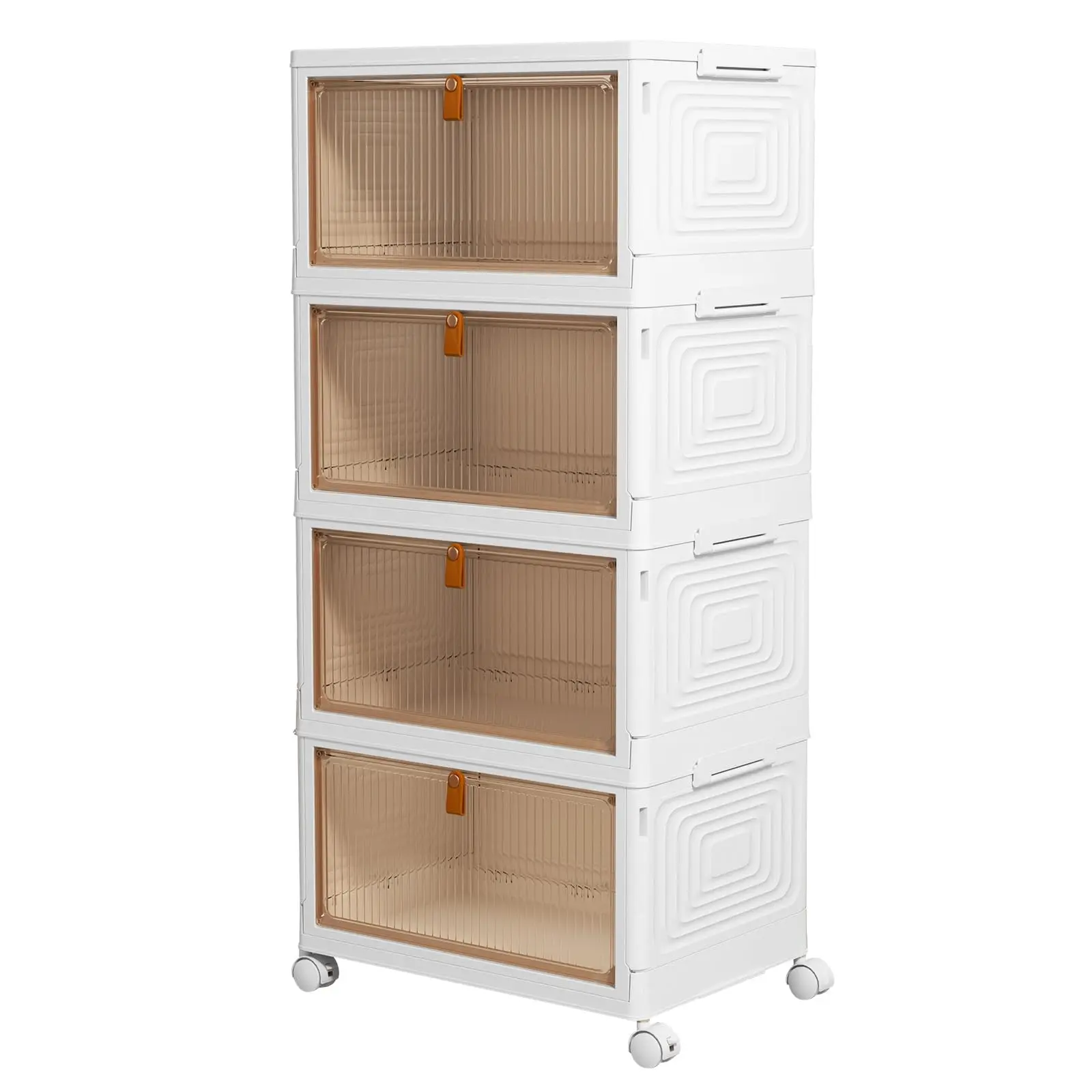 7CODE 4-Tier Plastic Stackable Organized Box with Lids & Wheels - Collapsible Closet Organizer for Dorm Room Bedroom Items Room Storage - Multifunctional Storage Solution for Home Supplies