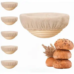 Banneton Bread Proofing Basket Set of 6, 6 Inch Banneton Basket with Cloth Liner, Mini Sourdough Rattan Bowl for Sourdough Bread Baking for  Bakers and Professionals (Round)