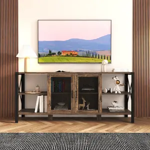 TV Stands for Living Room, Industrial TV Stand for Bedroom Furniture, Farmhouse TV Stand 80 Inch Television Stand , Modern Horizontal Wood and Metal Open Bookshelf(High end and high-quality)