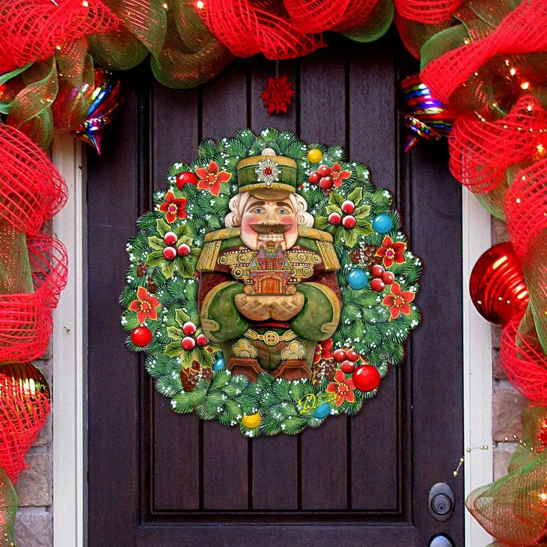 Designocracy 8185321H 24x18 in. Castle-Themed Artistic Nutcrackers Wreath, Holiday Door Wall Decoration with Ornaments, Festive Home Gift