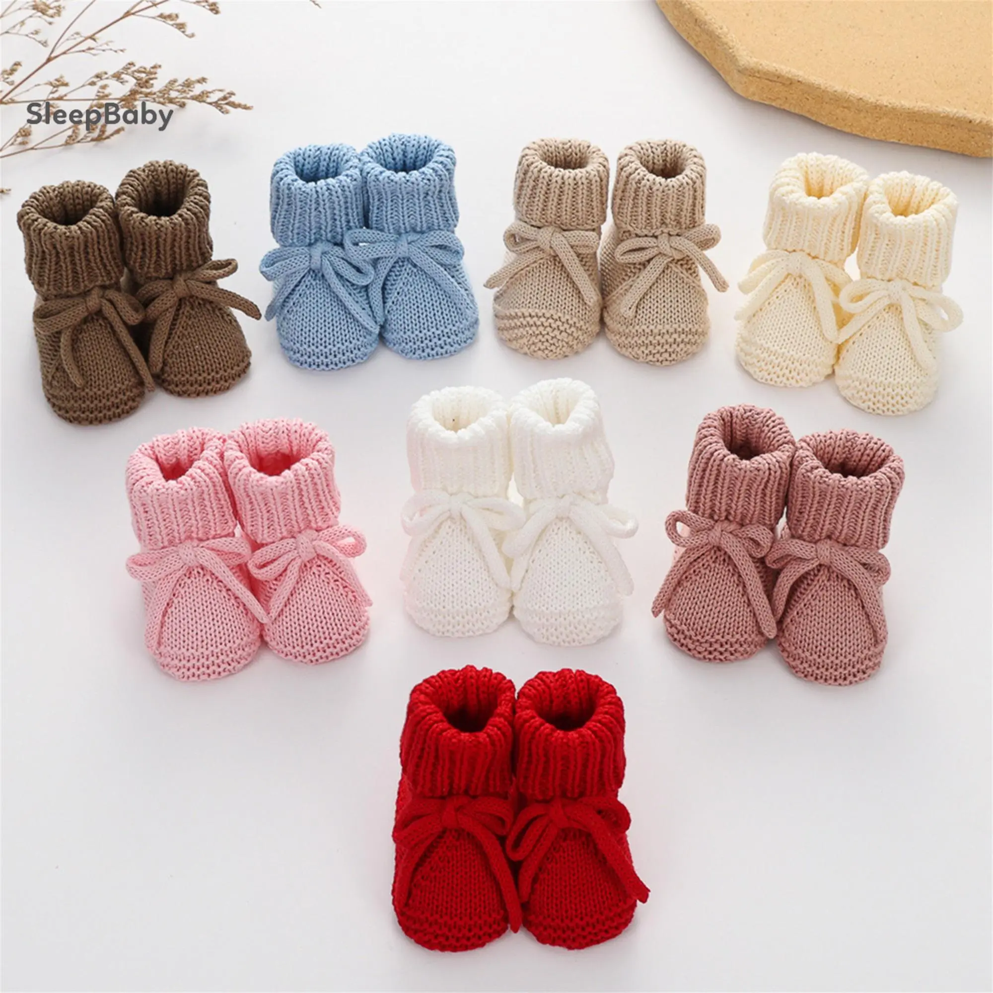 Unisex Newborn Baby Booties, Solid Knitted Cotton Blend Sock Shoes, Soft Sole Prewalker for First Walking Indoor Wear, Prewalker Shoes, Toddler House Shoes