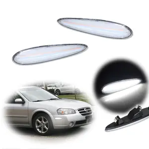 2PCS Clear Lens White LED Front Side Marker lamps Lights For 2000 2001 2002 2003 Nissan Maxima,Replace OEM 261802Y910, 261852Y910