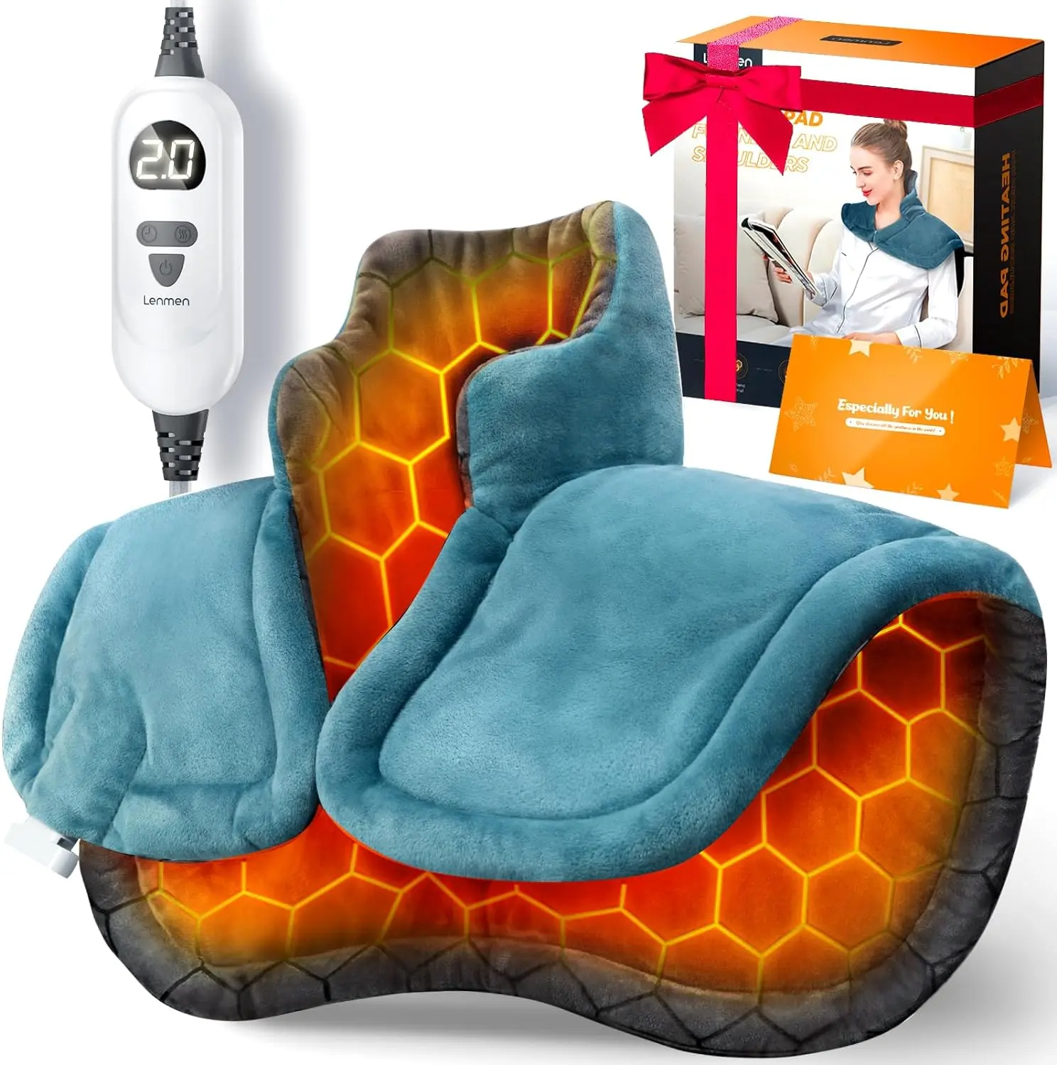 Lenmen Graphene Heat-Based Portable Heating Pad Massage Device - Wearable Heated Shawl for Neck & Shoulder Relaxation, Neck Massage, Muscle Pain Relief, 6 Heat Levels, Auto-Off, Home/Office Use - Ideal Gift for Her/Him, Massage Pad