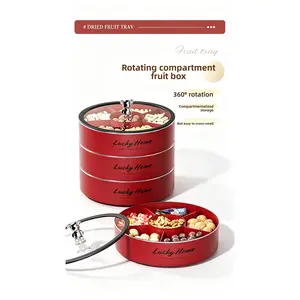 360° Rotating Divided Snack Tray with Lid, Light Luxury Candy Nut Storage Container, Multi-Layer Dried Fruit Box for Home Party Countertop Organizer