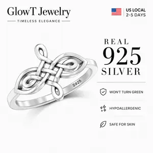 925 Sterling Silver Celtic Infinity Knot Ring Adjustable Celtic Witchcraft Protection Statement Band Oxidized Witch Knot Amulet Jewelry for Women
