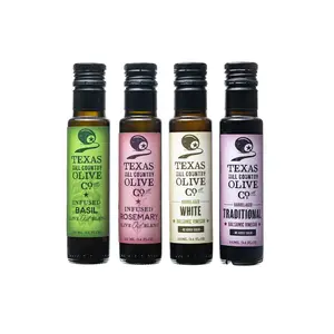 TEXAS HILL COUNTRY OLIVE CO. Herb Infused Olive Oil Mini Gift Set - 4 Bottles of 100ml & 2 Balsamic Vinegars - Rosemary & Basil Flavors - Perfect for Salad Dressings & Dipping - US Grown Extra Virgin Olive Oil