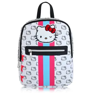 Fast Forward Sanrio Hello Kitty Backpack, Unisex 10" Daypack, HK Pattern, PU Leather, 3 Compartments, Adjustable Padded Straps, 20 Cubic Inches, One Size Fits All