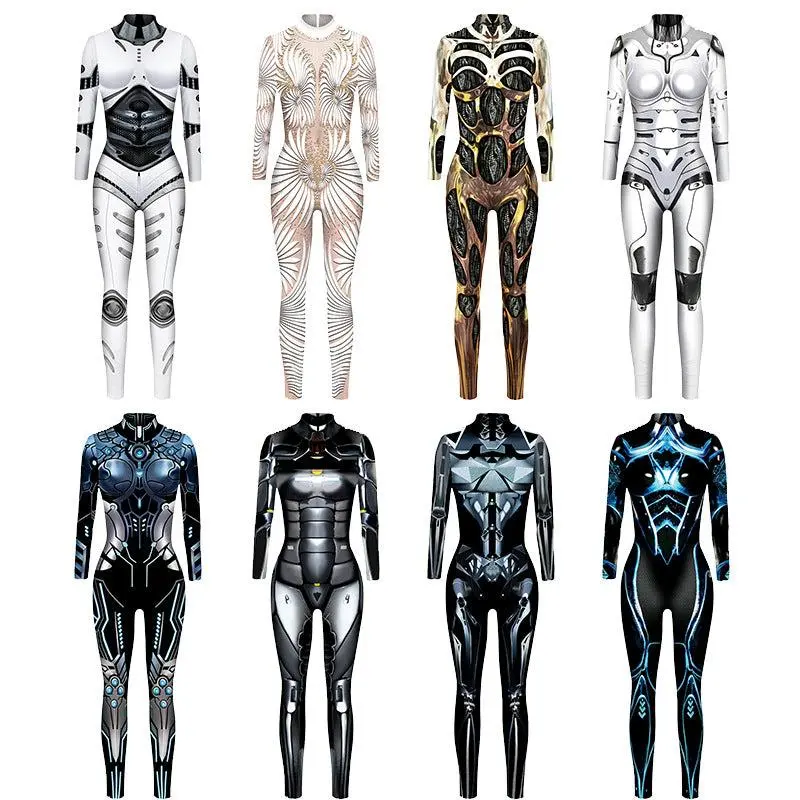 Machine Armor 3D Digital Printing Slim Slimming Jumpsuit For Women