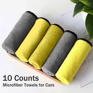 10-Count Microfiber Cloths, Soft Thick No-Scratch Lint-Free Dual-Sided Auto Detailing Towels for Car Cleaning, Washing, Buffing (Car Detailing Products)