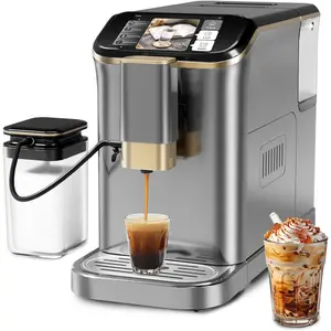GARVEE Espresso Machine: Fully Automatic, 20 Bar Pressure, Milk Frother Steam Wand, Insulated Milk Container, Cappuccino & Latte Maker, Available in Grey & Gold Variants for Quality Coffee Experience