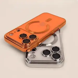 Full Lens Magnetic Electroplated TPU Mobile Phone Case for iPhone 17/16/15/14/13/12/11 Pro Max Plus, Shockproof Drop-proof Protective Case Soft Shell Imitation Scratch, Built-in Wireless Charging Magnetic Suction, Compatible with Magsafe for 17 Pro Max