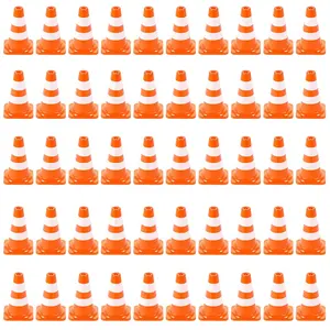 Mini Traffic Signs 50pcs Miniature Traffic Cones Barricades Signs Traffic Scene Roadblock Cones Road Sign Models Early Educational Cognitive Safety Cones for Street Signs Training Party Sports