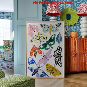 1pc, wall art, Art Canvas Prints, vintage poster, colorful moth print, butterfly floral print, pink blue butterfly Minimalist Design bohemian painting, bedroom decor, living room decor aesthetic, room decor, housewarming gift, modern home decor, unframed