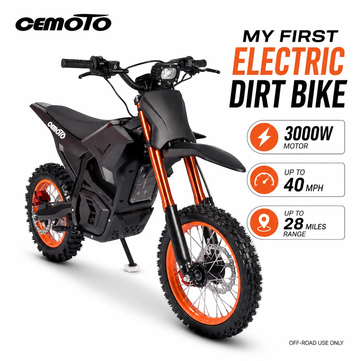 CEMOTO D02 3000W Electric Bike, 40MPH Fast E-Bike with 48V 21Ah Battery, Full Suspension, Built for Teen Riders & Adults