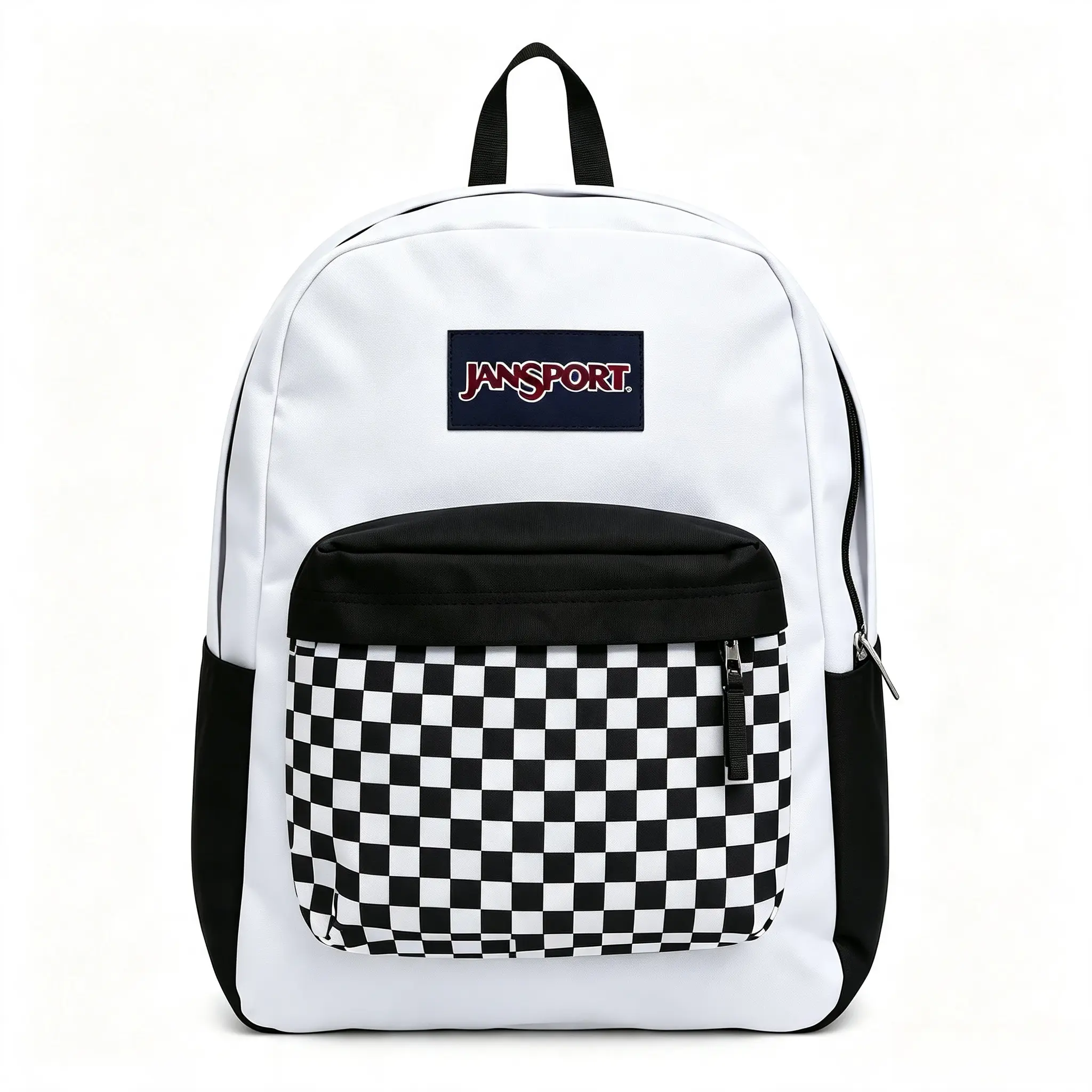 JanSport White-Black Checkered Front Pocket Backpack - Classic Casual Large-Capacity Laptop Backpack for Teens, Ideal for Back to School & Daily Use