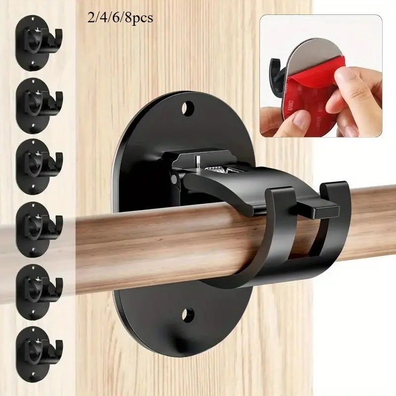 2/4/6/8pcs Curtains Rod Holders Heavy Duty Curtain Rods Hooks Curtains Rod Hook Self-Adhesive Curtains Holder Rod Holder Hooks Curtains Rod Support Adhesive Mount