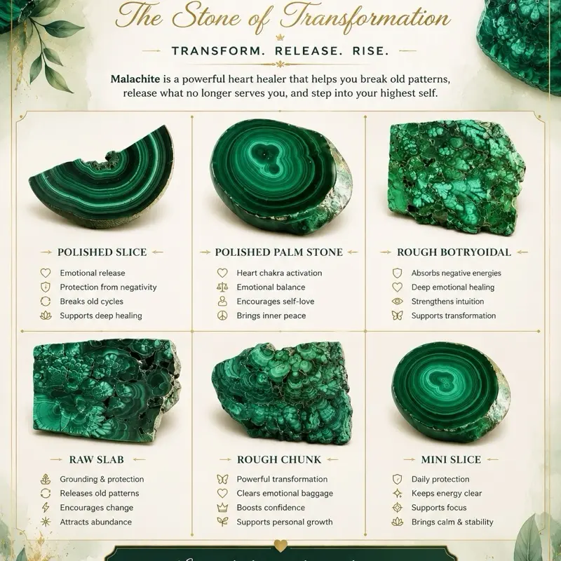 Malachite Slabs Natural Green Gemstones for Collectors and Decor Unique Patterns and Vibrant Shades of Green Ideal for Interior and Exterior Use crystal store Home Decorative Accent stones energy healing high vibe crystals  sale