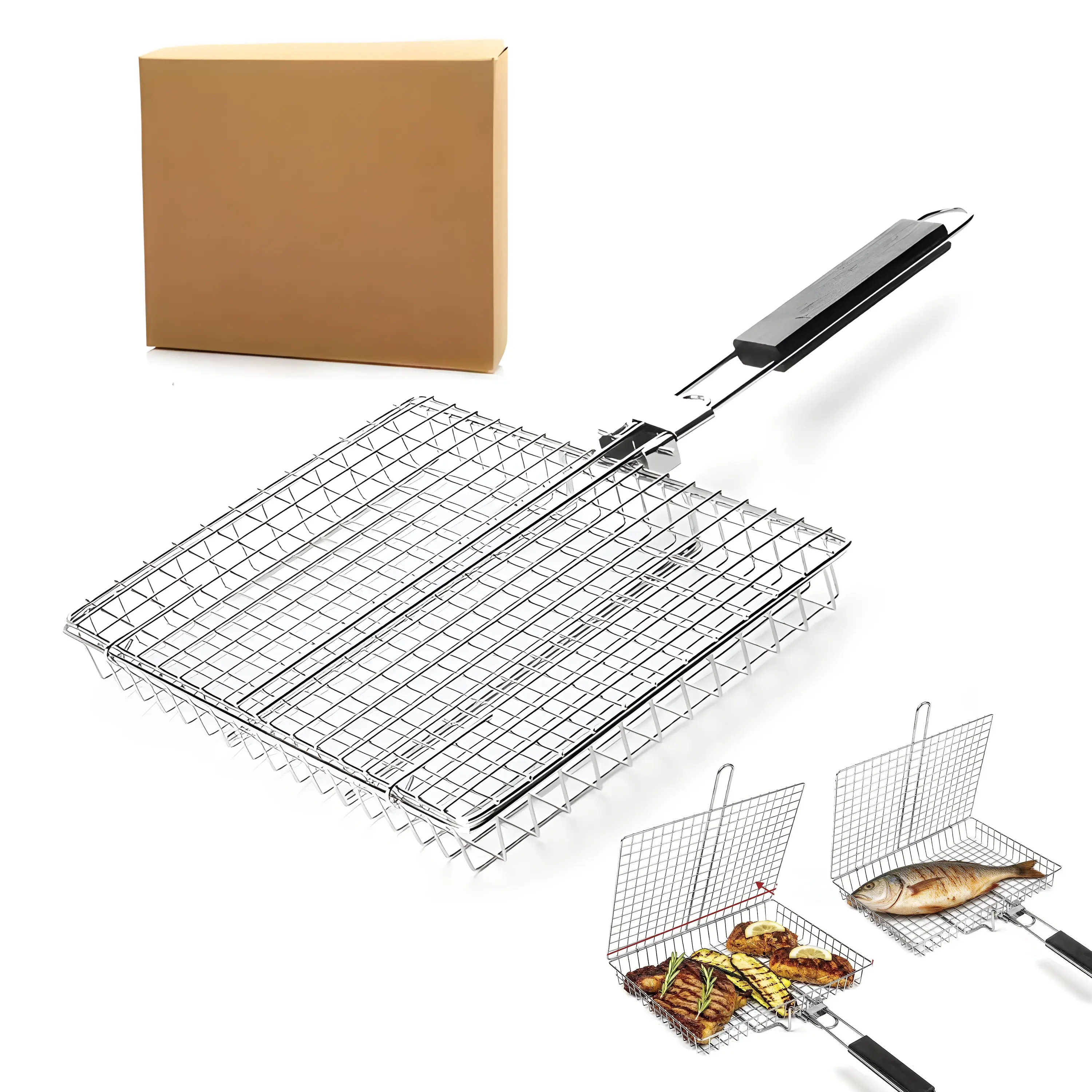 TGpao Sturdy Stainless Steel Foldable Square BBQ Grill Basket - Rust-Resistant Electroplated Iron Wire Utensils, Multipurpose Basket for Varied Meals, Cleaner BBQ Setup, Less Grill Mess, Folds Flat for Easy Pack-and-Go Camping, Picnic Use, Folds Flat For,