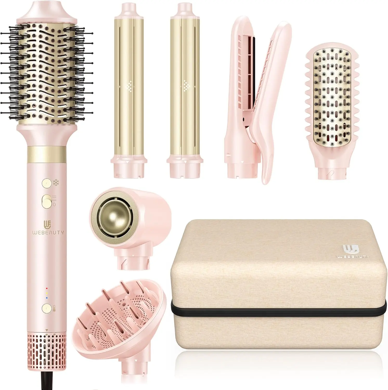 7-in-1 Ceramic Blow Dryer Kit for Bouncy Curls, 110,000 RPM Styler with Large Brush, Perfect for Your Curl Routine, Double Temperature Protection, Hair Dryer, Fast-Drying, High-Speed Motor, Home Salon, Aluminum