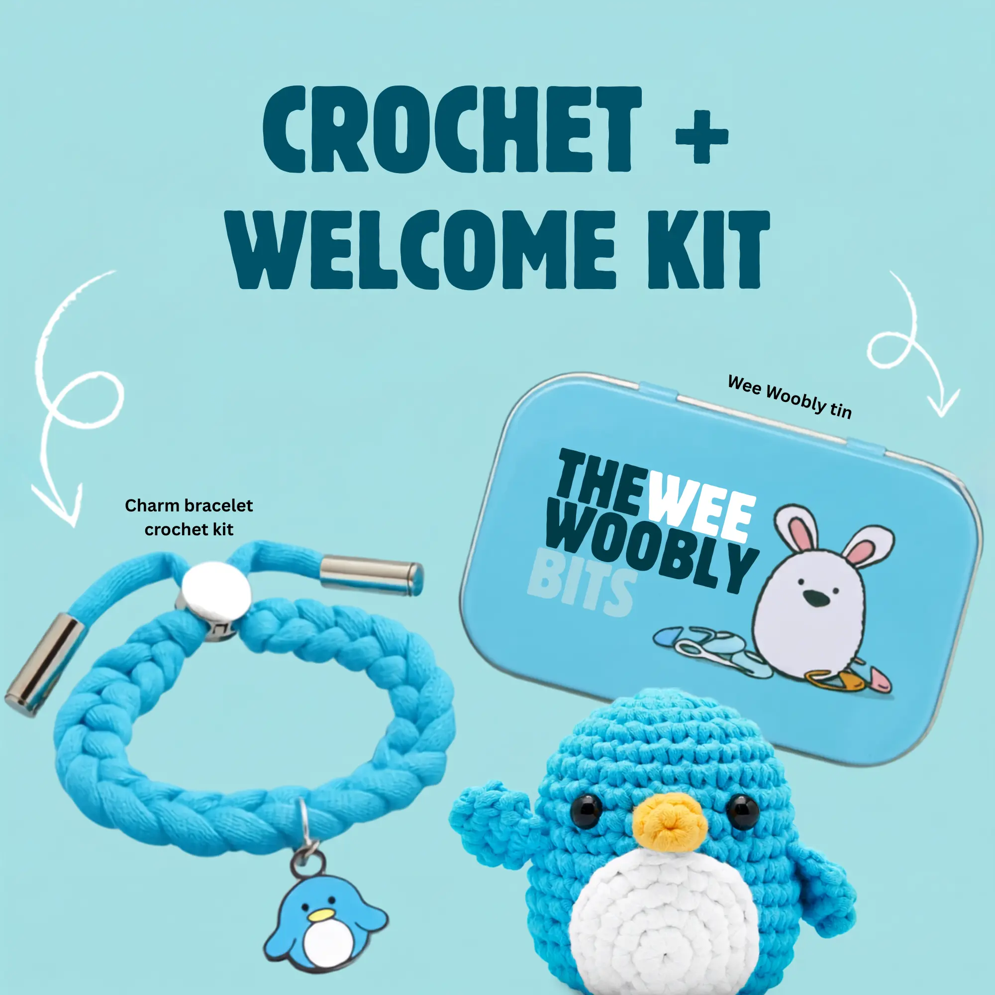 The Woobles Penguin Crochet Kit - Blue Color with White Penguin, Simple Design, Soft Crochet Material Amigurumi The Woobles Penguin Crochet Kit - Blue Color with White Penguin, Simple Design, Soft Crochet Material Amigurumi