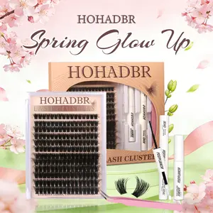 HOHADBR  Lashes  Kit  Lash Extension Kit D Curl Eyelash Extensions with Waterproof Lash Bond and Seal Waterproof Tweezers,Volume Lash  Thick 10-18MM Cluster Lashes Makeup Cosmetic Cosmetic Cosmetic