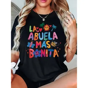 Female Letter Butterfly Flower Print T-shirt, Casual And Comfortable Round Neck Short Sleeve