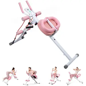 Adjustable Ab Workout Equipment for Home Gym – Ab Machine Stomach Core Trainer with LCD Display, 5 Height Levels, Thick Foam Handles – Full Body Exercise Machine for Men & Women in Pink & Purple