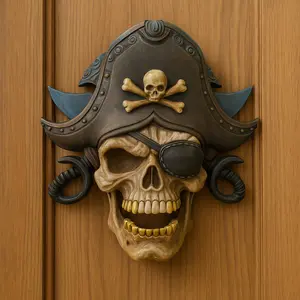 Pirate Skull Door Knocker, Hand-Painted Gothic Skull-Shaped Knockers, Functional Halloween Door Hardware, Handmade Entryway Decor