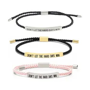 Inspirational Bracelet with Message “Don’t Let The Hard Days Win” – Handmade Adjustable Stainless Steel Bracelet, Gold/Silver Options, Black/Pink Cord, Thoughtful Encouragement Gift for Best Friend, Couple, Christmas & Holidays