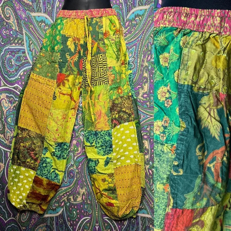 Patchy side pocket pants cotton patterned Unisex Hippy Festival dungarees patchwork one of a kind hippy hippie harem