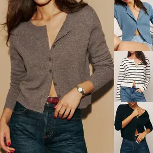 Women Fashion Cardigan Long Sleeve Sweater Button-Down Fall Casual Soft Knit Coat, Ladies Clothes for Womenswear Knitwear Light Womenswear Check