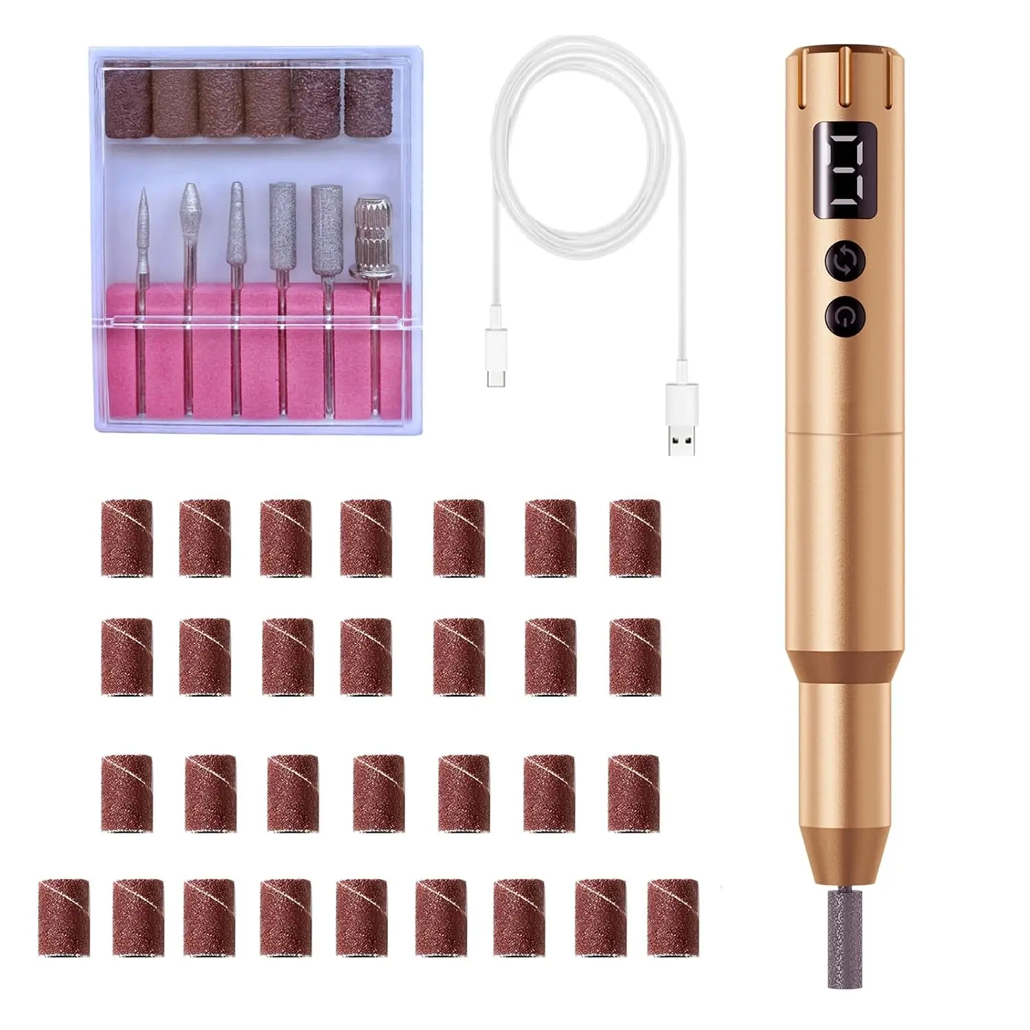 Nail Drill Kit Electric Rechargeable Set Cordless Nail Art Grinding Machine Compact Professional Nail File for Gel Manicure Pedicure Polishing Tool Household,Nail Removal Machine (Golden)
