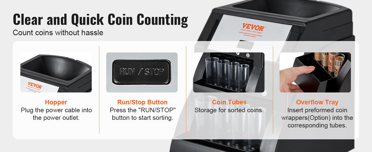 TikTokShopBlackFridayVEVOR USD Coin Sorter, Coin Sorter Machine for USD Coin 1¢ 5¢ 10¢ 25¢, Sorts up to 230 Coins/min, Coin Sorter and Wrapper Machine Holds 200 Coins Included 4 Coin Tubes, Black VEVOR Super Brand Day TikTokShopBlackFridayVEVOR USD Coin Sorter, Coin Sorter Machine for USD Coin 1¢ 5¢ 10¢ 25¢, Sorts up to 230 Coins/min, Coin Sorter and Wrapper Machine Holds 200 Coins Included 4 Coin Tubes, Black VEVOR Super Brand Day
