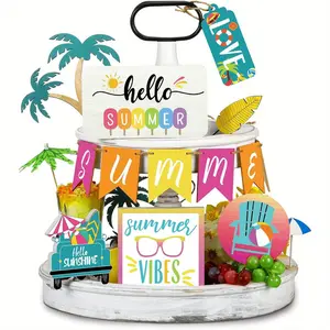 Summer Themed Wooden Tiered Tray Decorations, 11pcs/set Tropical Summer Party Decorations, Home Decor for Kitchen, Living Room, Bedroom, Gifts