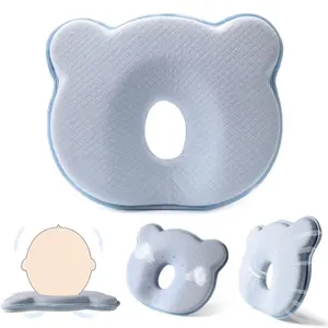 Soft Breathable Cartoon Bear Baby Pillow, Comfort Head Support Cushion Portable Sleep Pillow for Newborn Toddler for Home Outdoor Travel Use