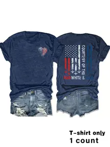 Patriotic Us Flag Heart Graphic T-Shirt for Women, Casual Short Sleeve Top, Soft Comfortable Fabric, Elegant Design for Vacations