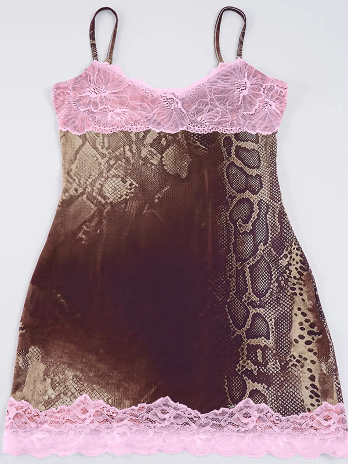 Women's Pink Lace Patchwork Chest Design V neck Slim Fit Strap Dress,  Fashion Vintage Snakeskin Print Color Block Hem Bodycon Sexy Dress - TikTok  Shop