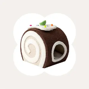Happy & Polly Choco Swiss Roll Cat Cave Cozy Soft Material Swiss Roll Design for Cats Indoor Use Easy to Clean Hygienic Environment