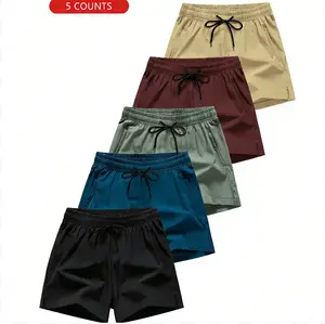 5-Pack Boys’ Summer Outdoor Sports Cool & Breathable Elastic Waist Solid Color Shorts for Older Boys