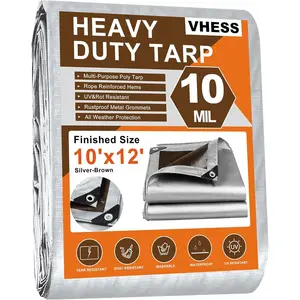 Tarps Heavy Duty Waterproof 10’ X 12’, 10 Mil Multipurpose Poly Tarp Cover, tarp Waterproof UV Resistant Tear&Fade Resistant, Outdoor Tarpaulin for Roof, Camping, Patio, Pool, Boat, Car