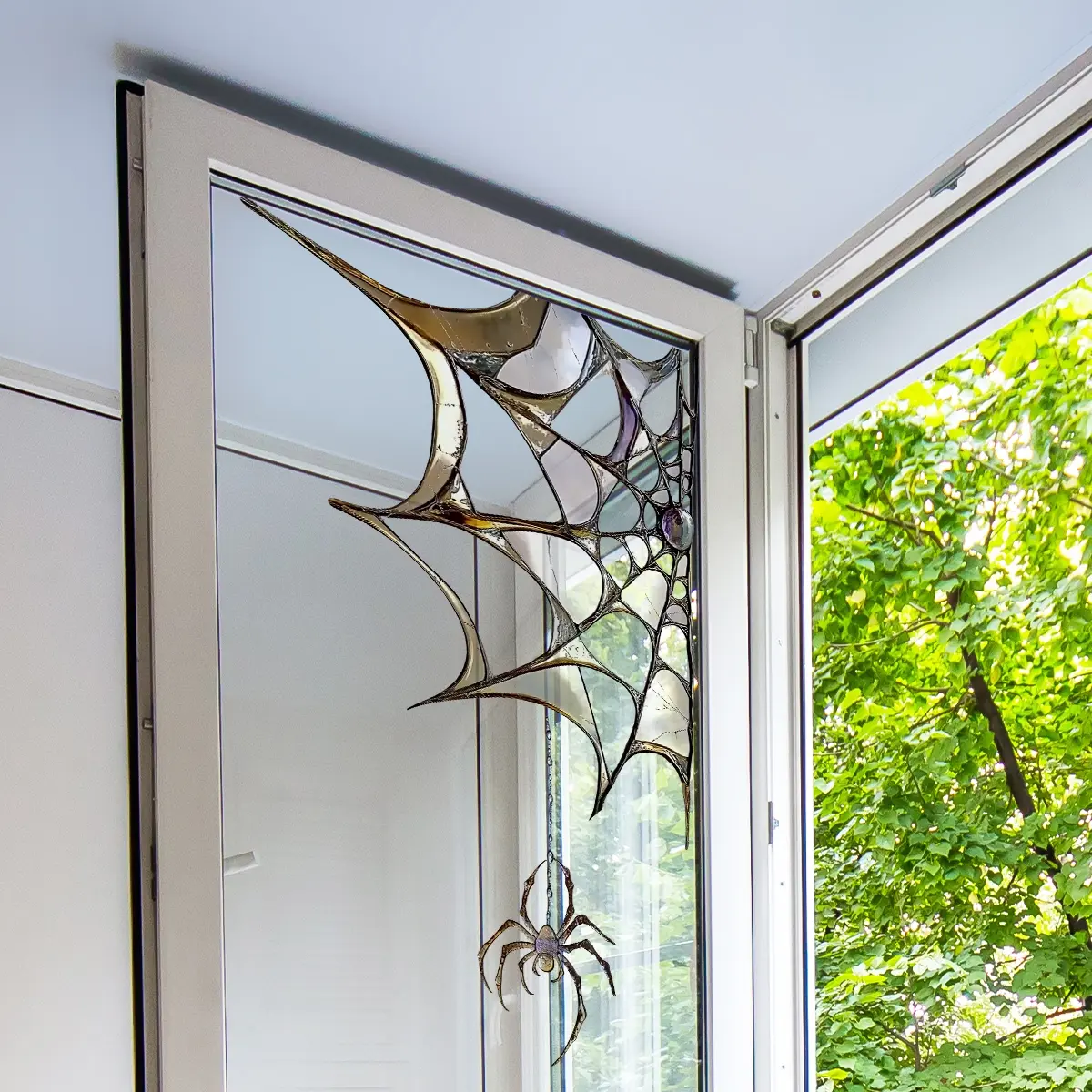 Halloween Spider Web Festival Decoration, Bedroom Window Sill Sticker Display, Decorative Wall Sticker, Static Cling Glass Decal, Double-Sided Print, 30x30cm